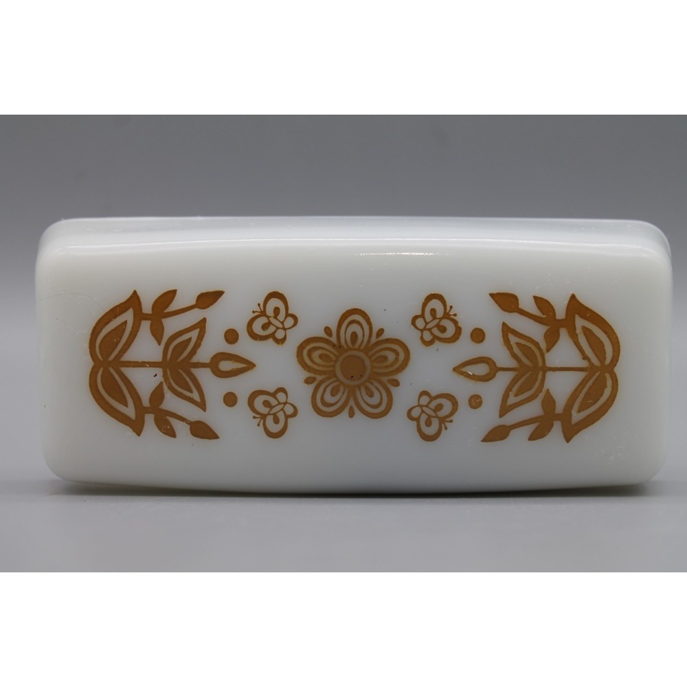 Vintage Pyrex Butterfly Gold Butter Dish 72-B Covered Milk Glass 1970s